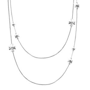 TORY BURCH • Silver Kira Logo Rosary Long Layering Necklace